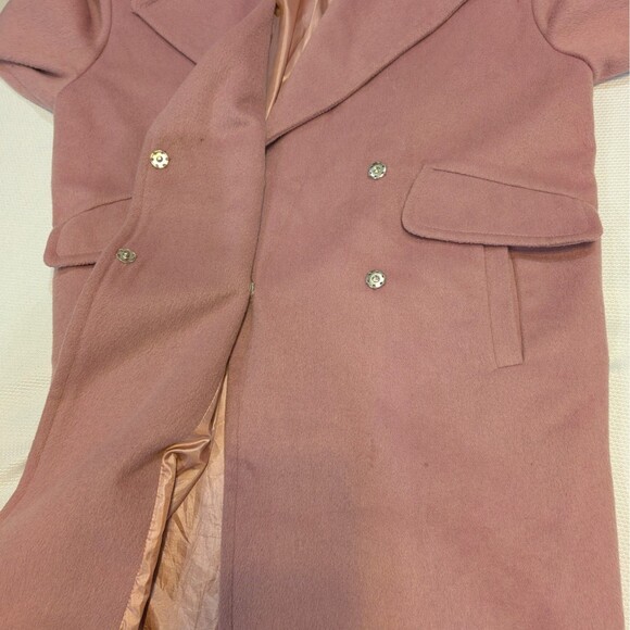 Asos Mauve Pink Collar Jacket Coat Peacoat W/ Faux Fur Size 4 US 8 UK Wool Blend - Picture 4 of 14